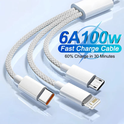 3-in-1 Fast Charging Cable with USB-C, Lightning & Micro-USB