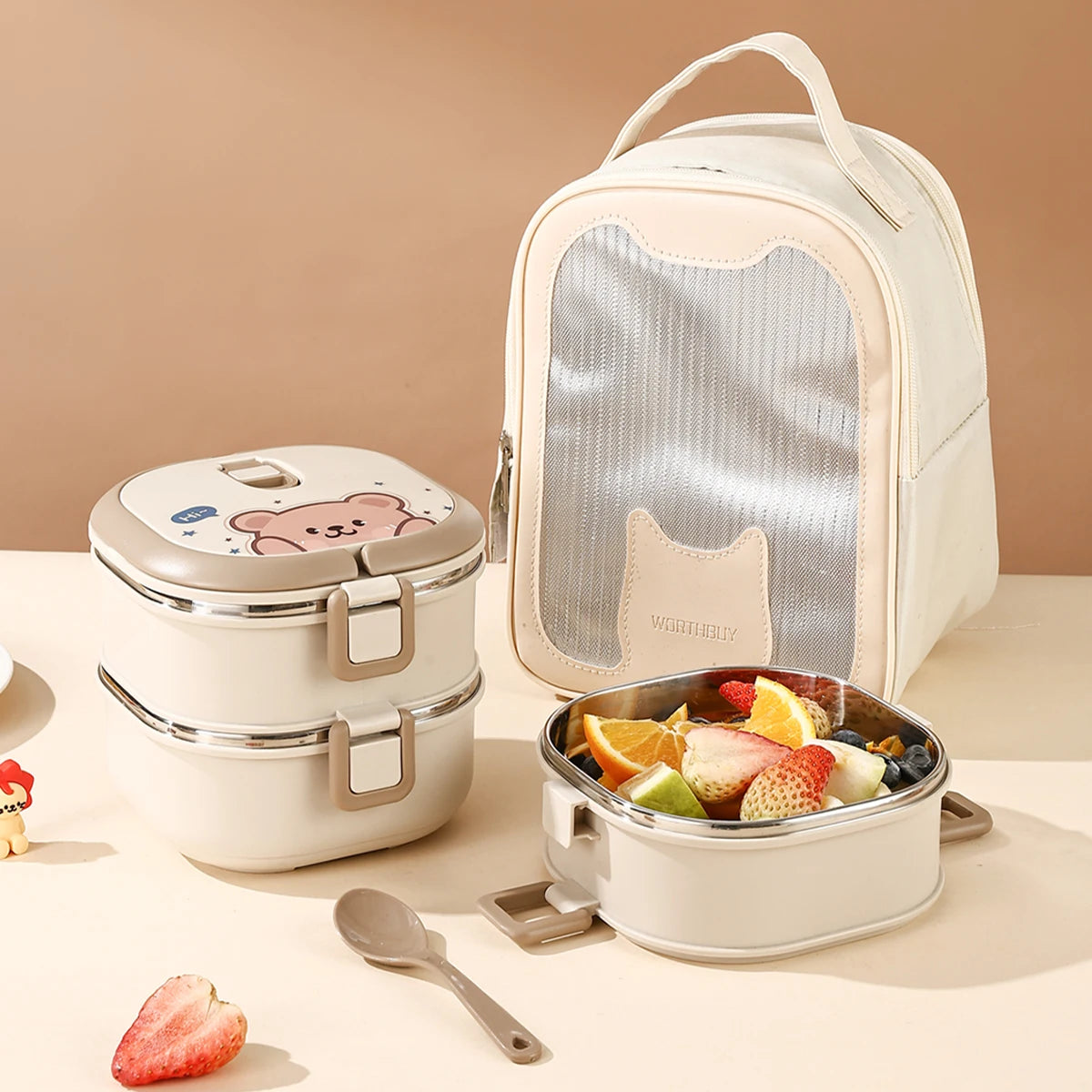 Worthbuy 304 Stainless Steel Insulated Lunch Box With Spoon