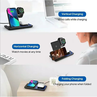 3-in-1 Foldable Wireless Charging Station with LED Light