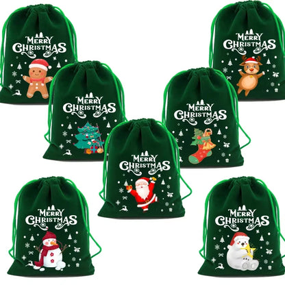 5-Piece Christmas Velvet Drawstring Gift Bags