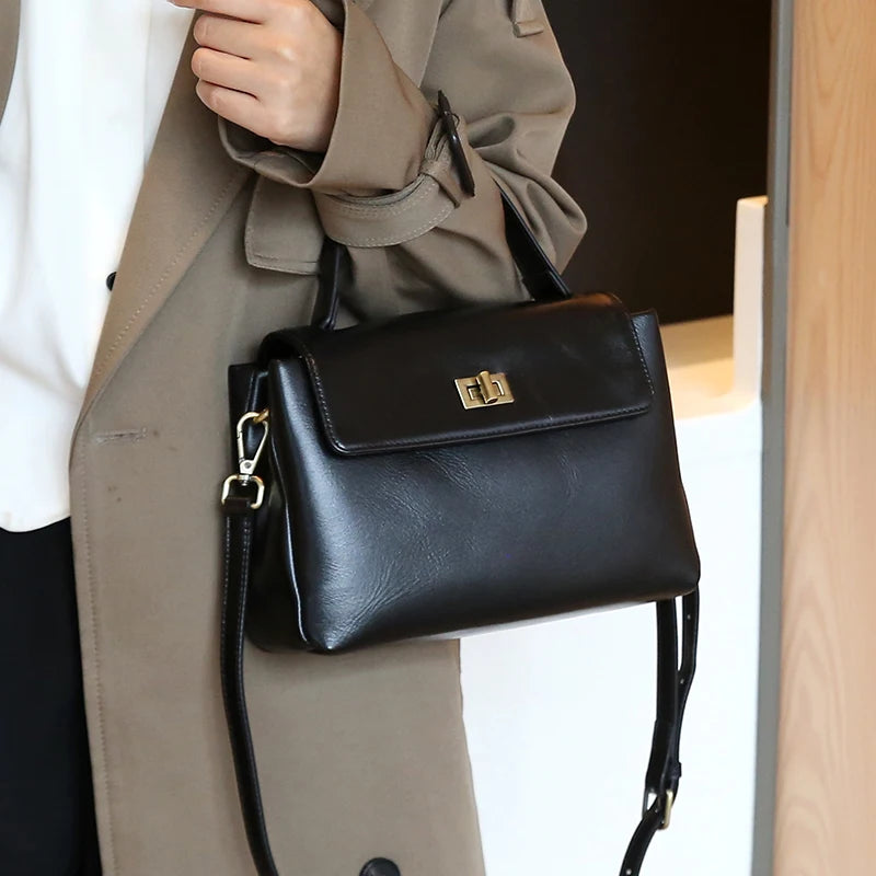 Vintage Genuine Leather Top Handle Crossbody Satchel