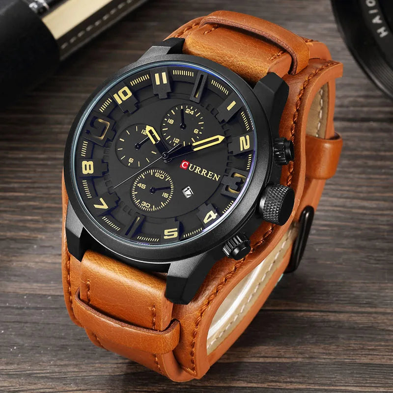 CURREN 8225 Men's Large Dial Leather Quartz Watch