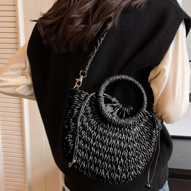 Handwoven Straw Rattan Crossbody Beach Bag