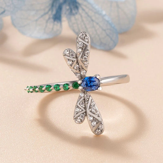 Huitan Blue Green Dragonfly Ring