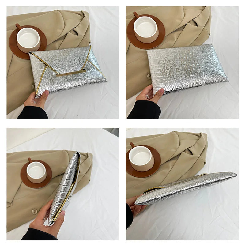 Crocodile Pattern Envelope Clutch Bag for Women