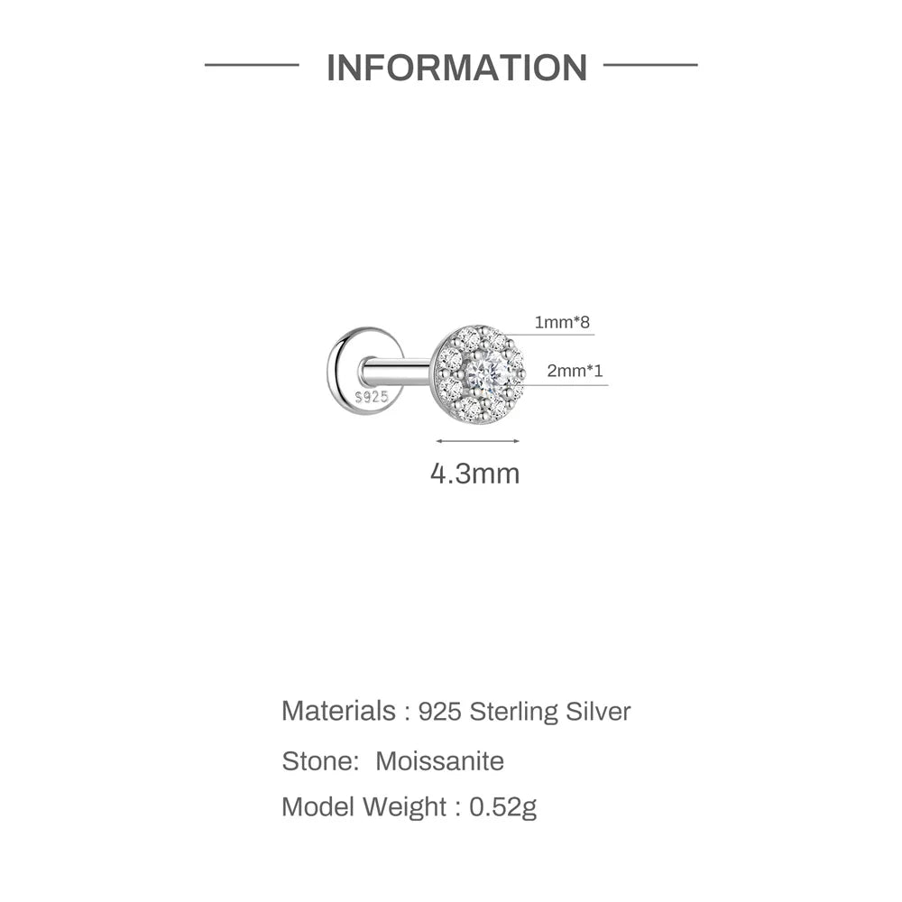 925 Sterling Silver Round Moissanite Stud Earring