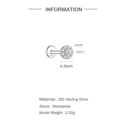 925 Sterling Silver Round Moissanite Stud Earring