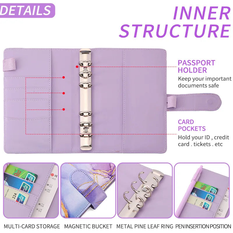 A6 Marble Budget Planner Binder with Cash Envelopes