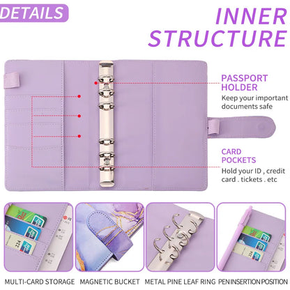 A6 Marble Budget Planner Binder with Cash Envelopes