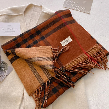 Women’s Plaid Winter Scarf with Tassels