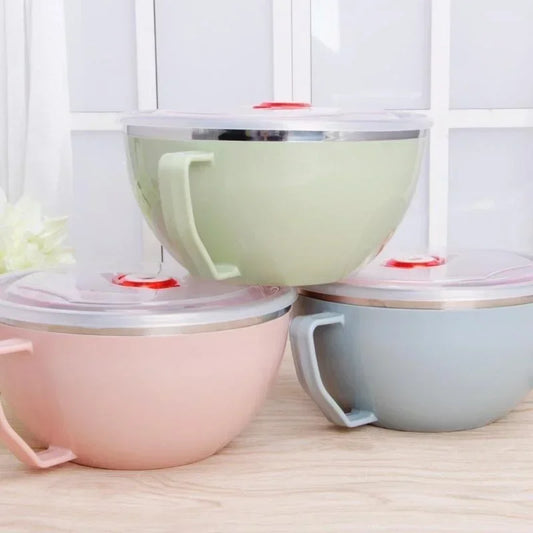 Insulated Stainless Steel Noodle Bowl with Handle & Lid
