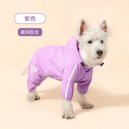 Full-Body Waterproof Dog Overalls with Reflective Strips & Hood