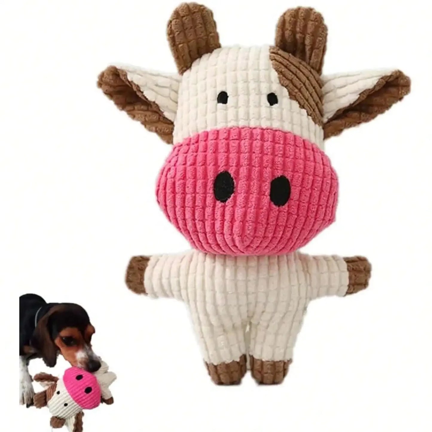 Corduroy Cow Squeaky Dog Toy