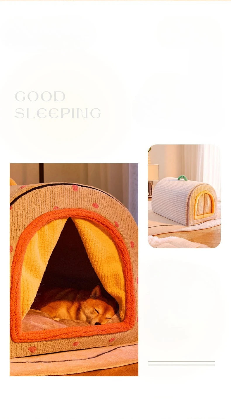 Insulated Enclosed Dog Cave Bed for Autumn & Winter
