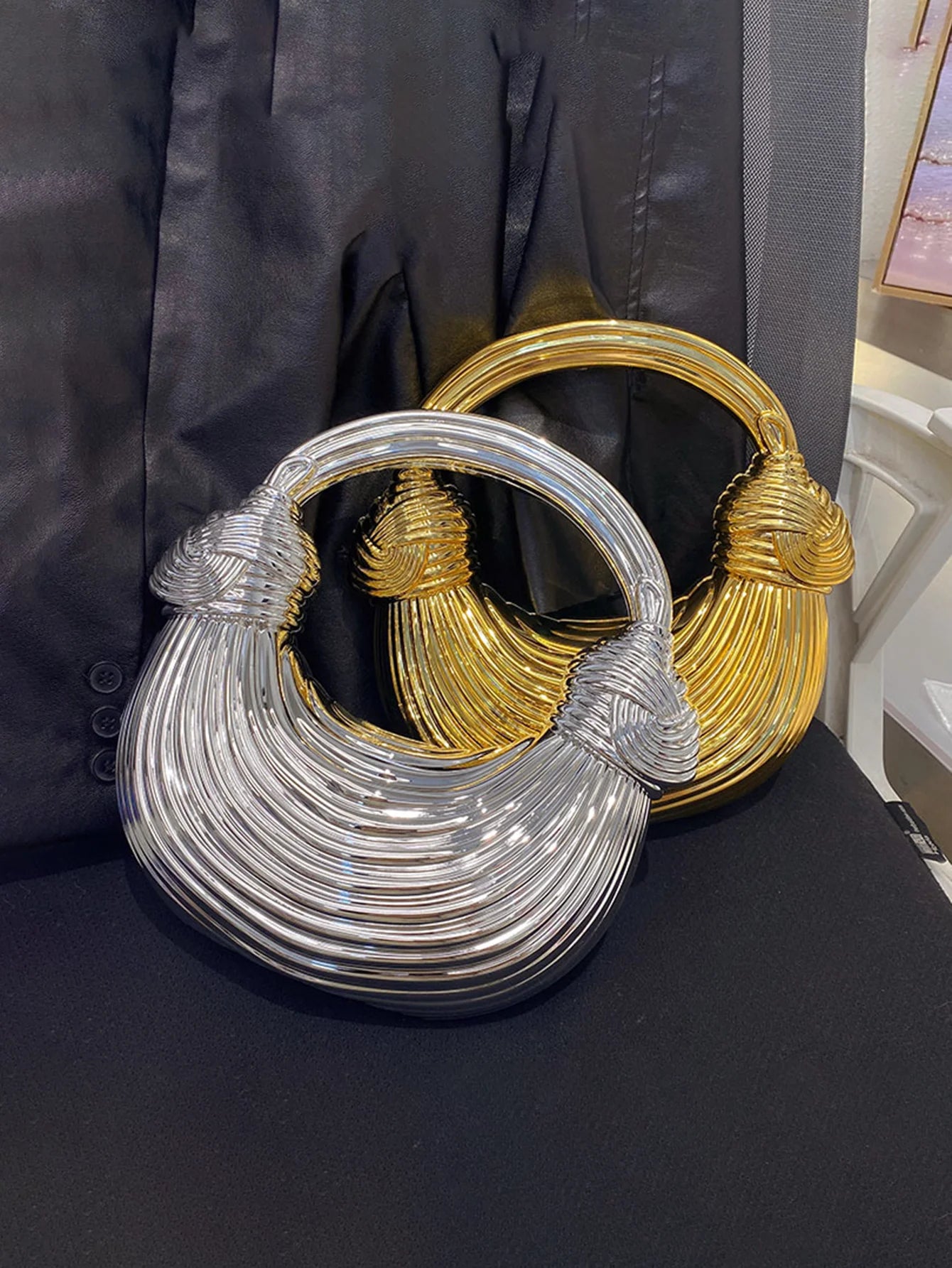 Gold Acrylic Minaudiere Evening Clutch with Chain Strap