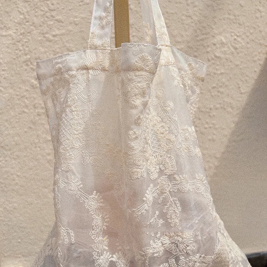 Lace Embroidered Organza Tote Bag