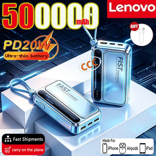 Portable Power Bank with Built-In Charging Cables