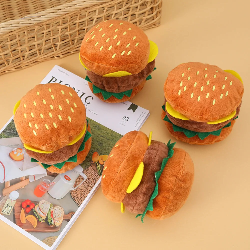 Hamburger Plush Squeaky Dog Chew Toy