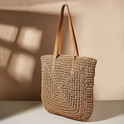 Handmade Woven Straw Beach Tote Bag