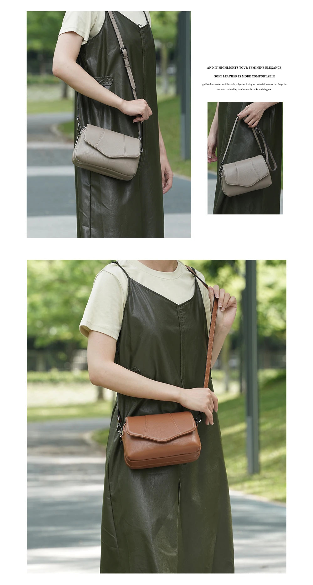 Genuine Leather Multi-Compartment Crossbody Bag