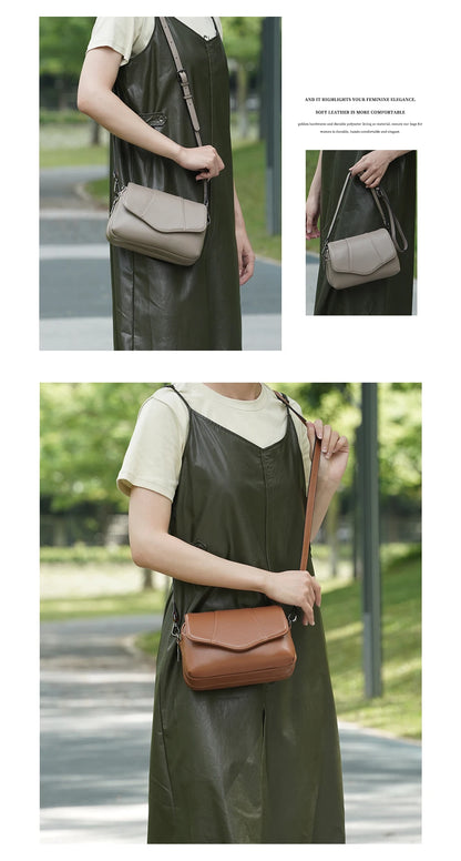 Genuine Leather Multi-Compartment Crossbody Bag