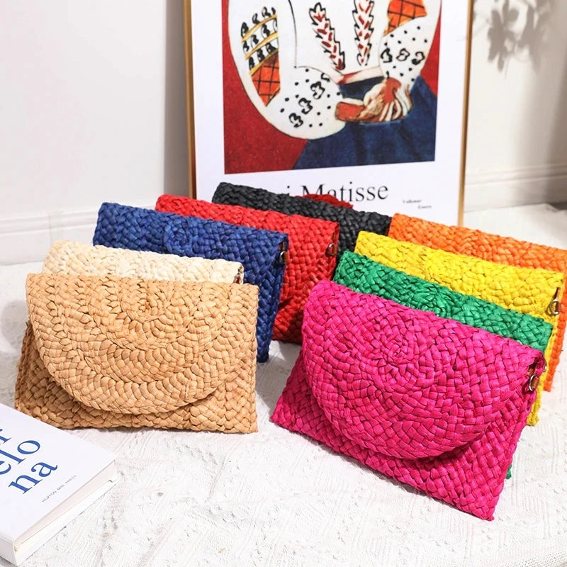 Women’s Handwoven Straw Envelope Clutch Bag
