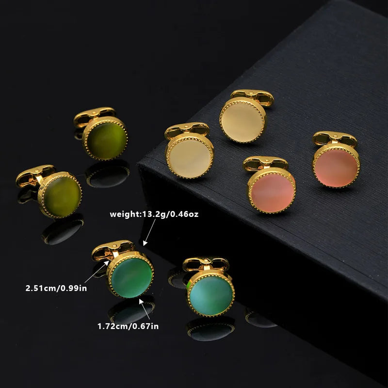 Round Gold-Tone Cufflinks with Coloured Stone