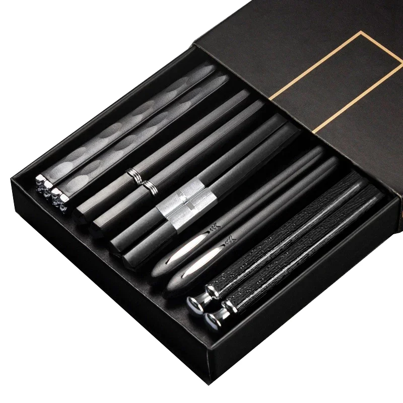5 Pairs Stainless Steel Non-Slip Chopsticks Set