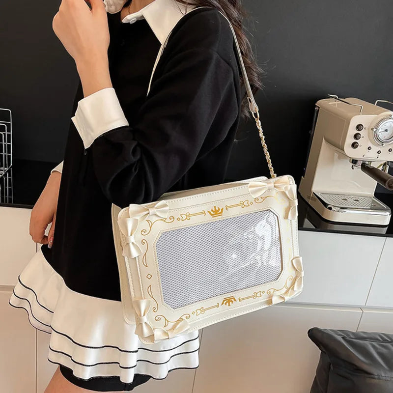 Y2K Bow Ita Bag Transparent Pocket Crossbody Handbag