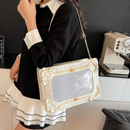 Y2K Bow Ita Bag Transparent Pocket Crossbody Handbag