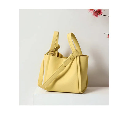 Genuine Leather Yellow Bucket Tote Bag for Women