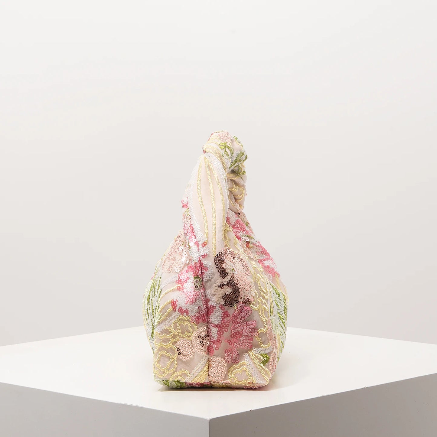 Floral Sequin Half-Moon Evening Bag