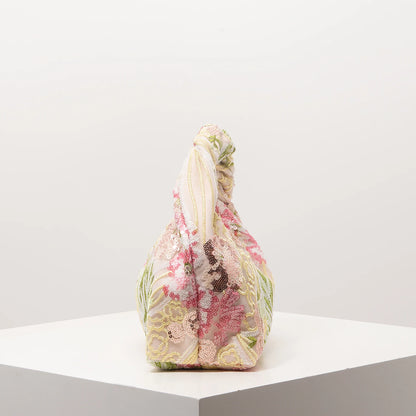 Floral Sequin Half-Moon Evening Bag