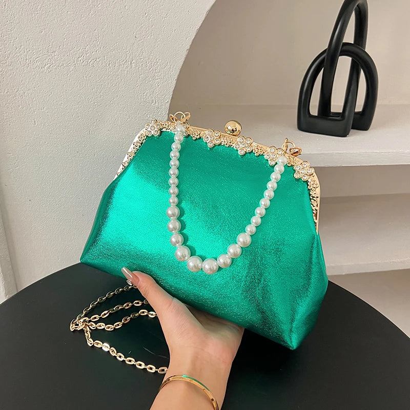 Luxury Pearl Chain Minaudière Shoulder Bag