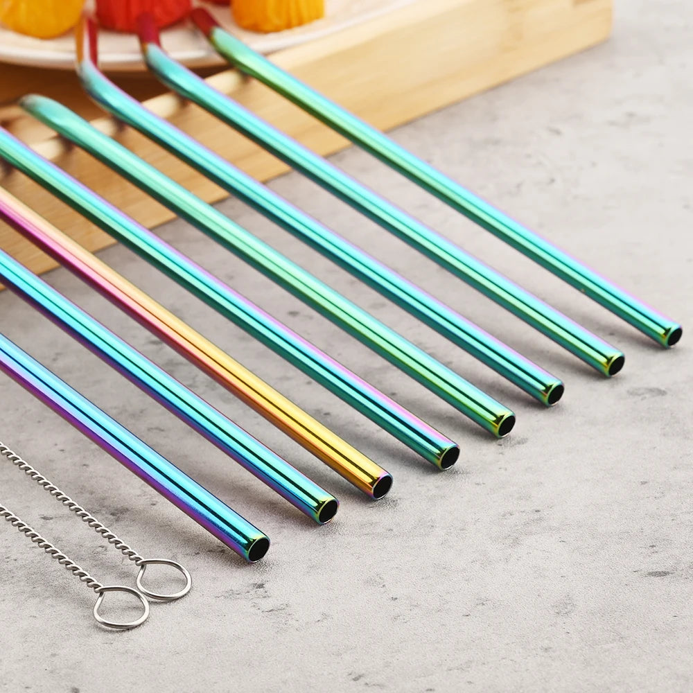 Reusable 304 Stainless Steel Metal Drinking Straws Set with Cleaning Brush