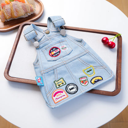 Retro Denim Pet Dress with Badge Patches
