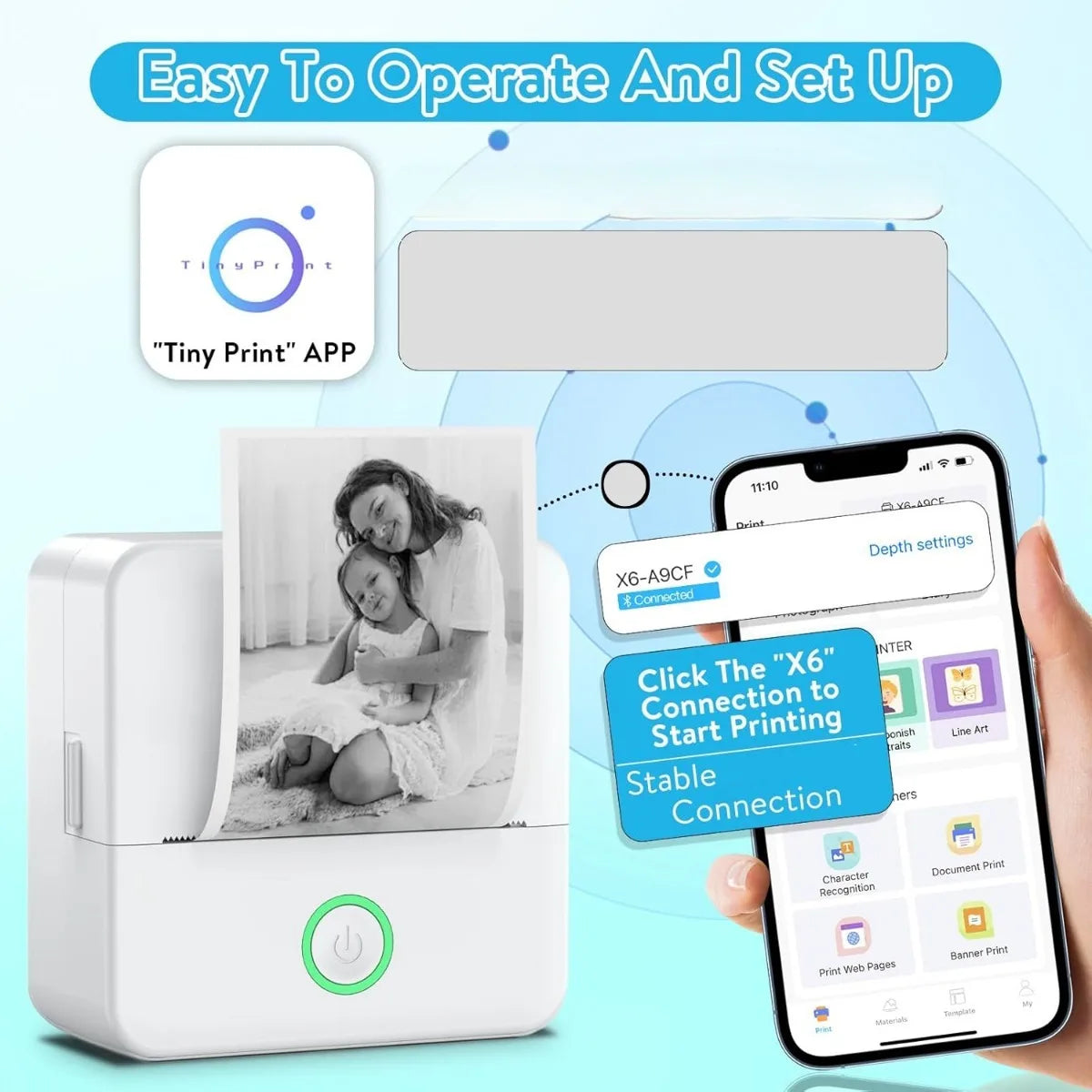 Bluetooth Pocket Thermal Printer & Sticker Paper Set