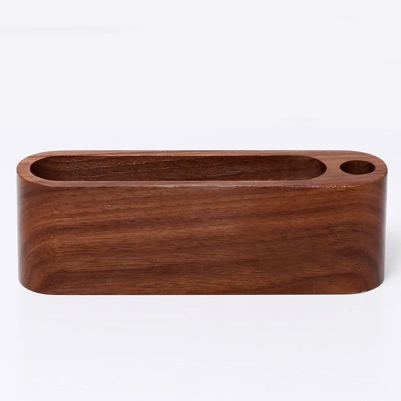 Wooden Business Card Holder Desk Organizer with Pen Slot