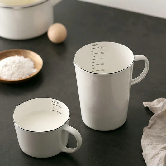 Enamel Measuring Cup with Scale – 500ml / 1000ml Milk Jug