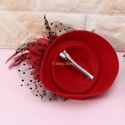 Women Vintage Fascinator Hat with Veil & Flower