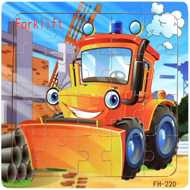 Wooden Cartoon Animal & Vehicle Jigsaw Puzzle