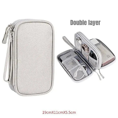 Double-Layer Cable & Electronics Organizer Bag