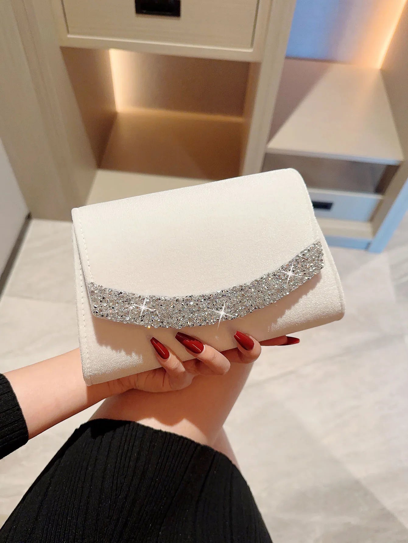 Rhinestone Velvet Evening Clutch Bag