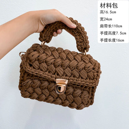 Woven Cotton Chain Crossbody Handbag