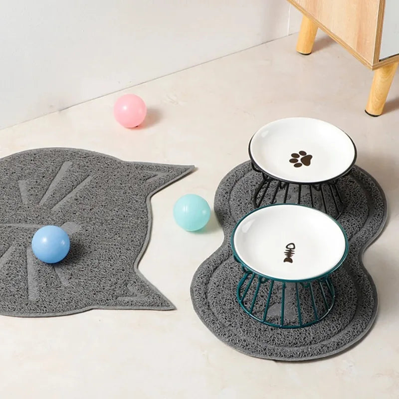 Elevated Ceramic Cat Food Bowl with Metal Stand
