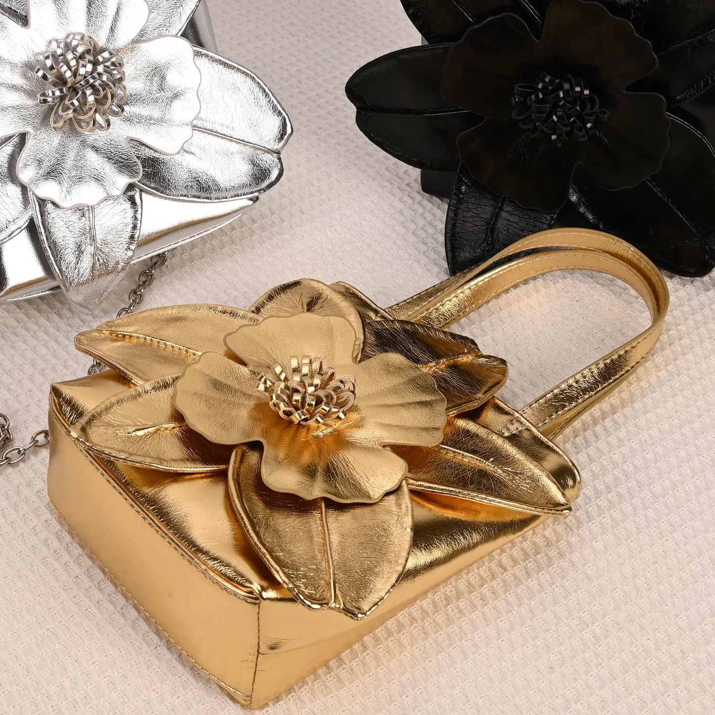 3D Floral PU Leather Bucket Handbag