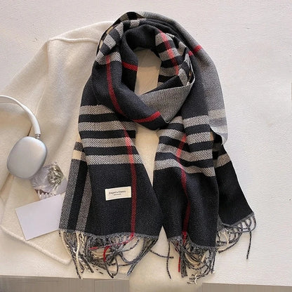 Women’s Plaid Winter Scarf with Tassels