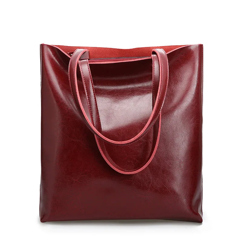 SMILEY SUNSHINE Large Genuine Cowhide Leather Tote Bag