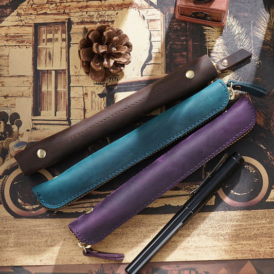 Vintage Genuine Leather Pencil Case