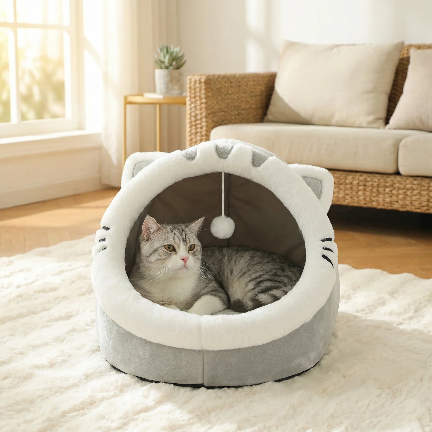 Cosy Plush Cat Cave Bed